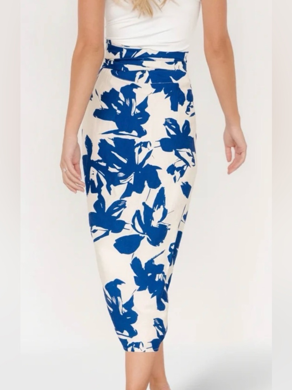 Baltic Born Blue and White Floral Midi Pencil Skirt
